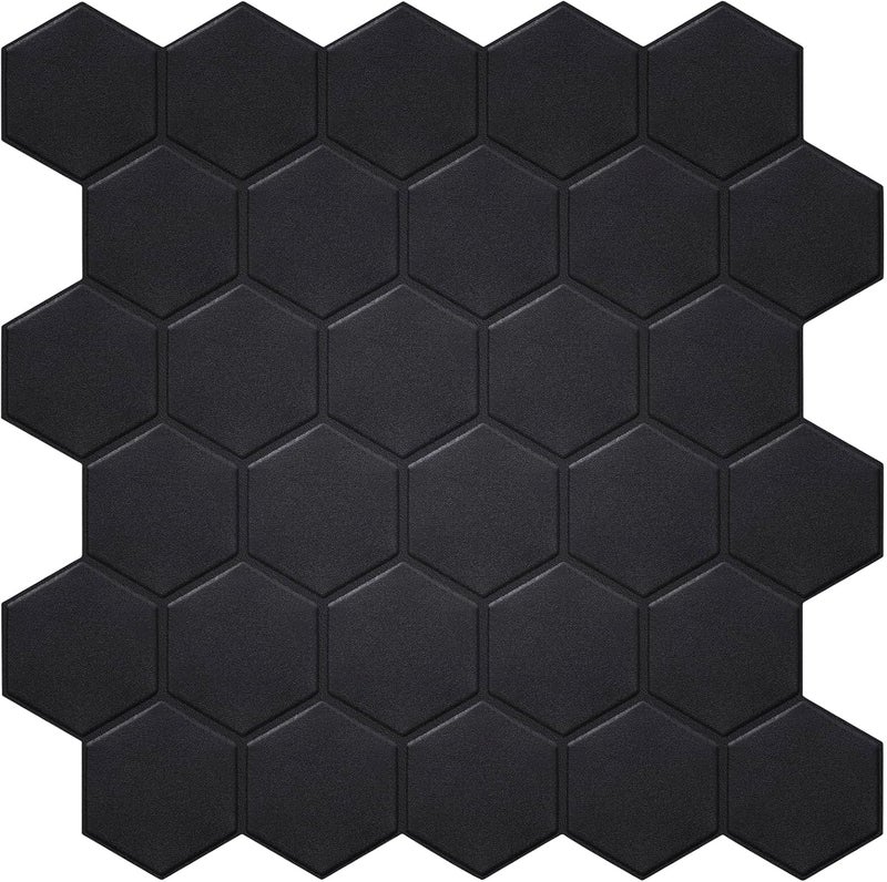 WalDecoo Matte Black Hexagon Peel and Stick Wall Tiles for Kitchen, Large Design 10-Sheet Stick on Backsplash for Bathroom, Kitchen, RV, etc（12''×12''）. - Image 1